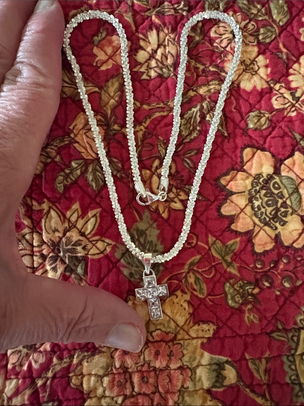 Sterling Silver with Clear Stones Cross Pendant Necklace